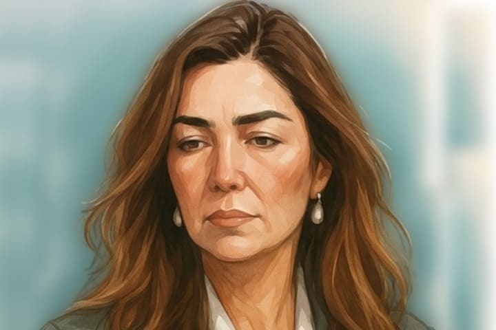 Illustrated portrait of Miriam Haley, former producer and public figure known for speaking out during the Harvey Weinstein trial.