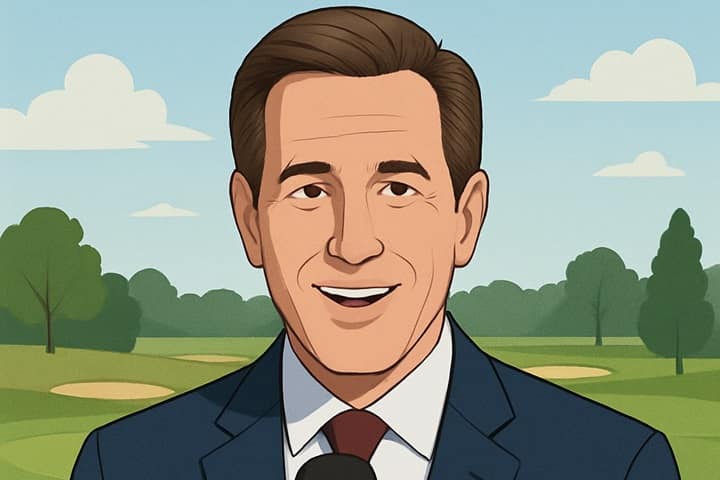 Rich Lerner, Golf Channel broadcaster and NBC Sports anchor, delivering live commentary at a major PGA Tour event in 2025